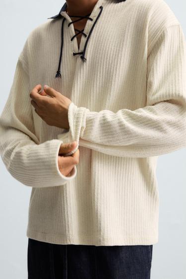 TEXTURED SWEATSHIRT WITH DRAWSTRING - Ecru by Zara