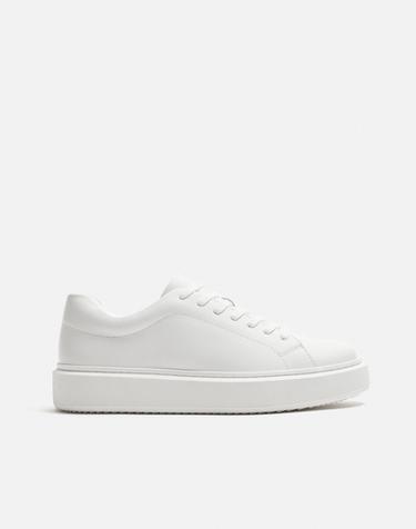 Zara CHUNKY LEATHER SNEAKERS - White