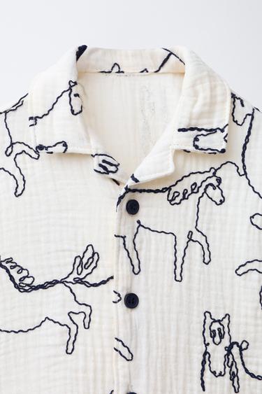 CHEMISE TEXTURÉE À IMPRIMÉ CHEVAUX EN RELIEF - Écru de Zara - Image 2