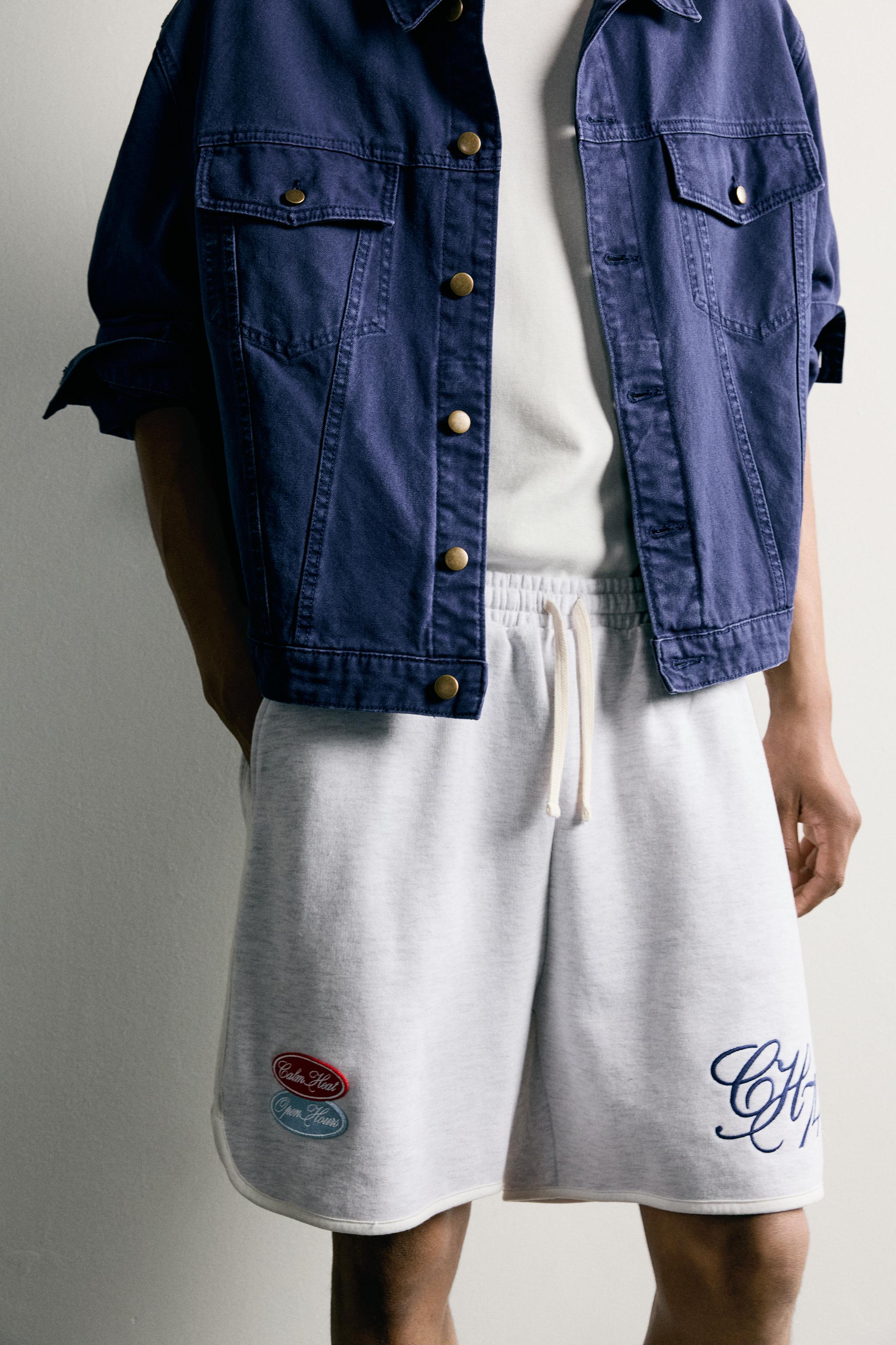 Мужские шорты Zara EMBROIDERED PATCH SWEATSHORTS — фото 7
