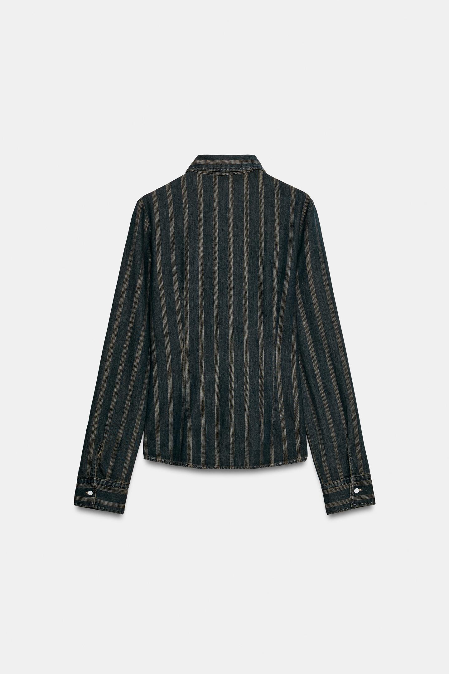 Женская рубашка Zara Trf Denim Striped, цвет: Тёмно-синий — фото 6
