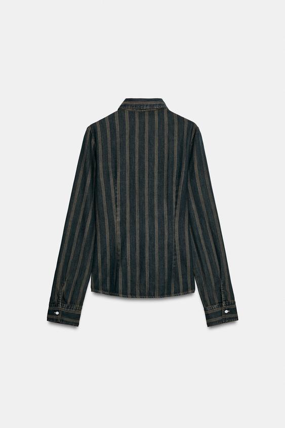 chemise rayures denim trf - Bleu marine de Zara - Image 5