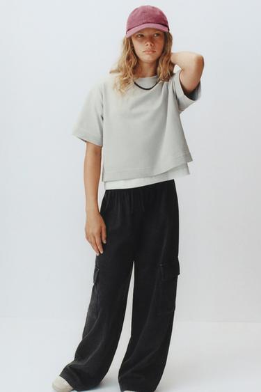 WASHED-EFFECT WIDE-LEG CARGO TROUSERS - Anthracite grey by Zara