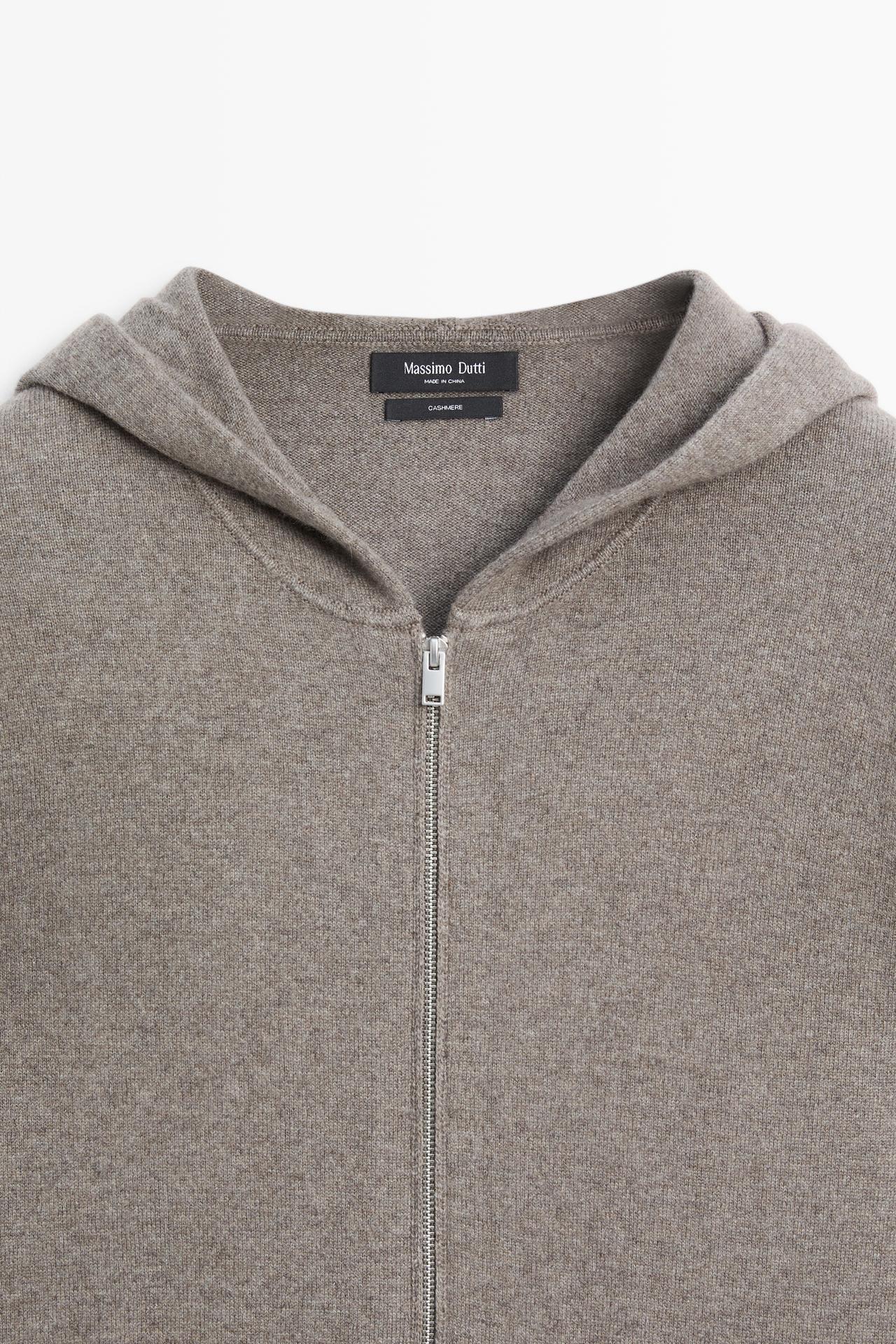 100% cashmere knit cardigan with hood — Dark khaki