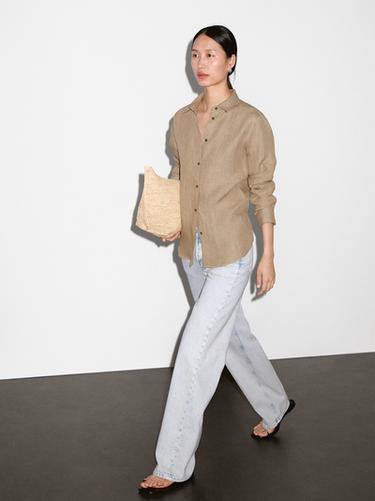 Zara 100% linen chambray shirt - Light brown - Image 0