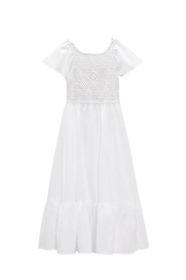 CROCHETED LINEN BLEND DRESS
