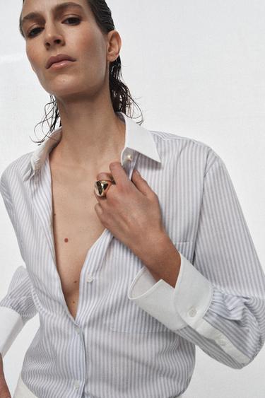 CAMICIA A RIGHE CON COLLO A CONTRASTO ZW COLLECTION - righe di Zara