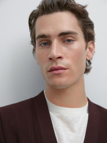 Zara 100% cotton textured knit cardigan - Burgundy