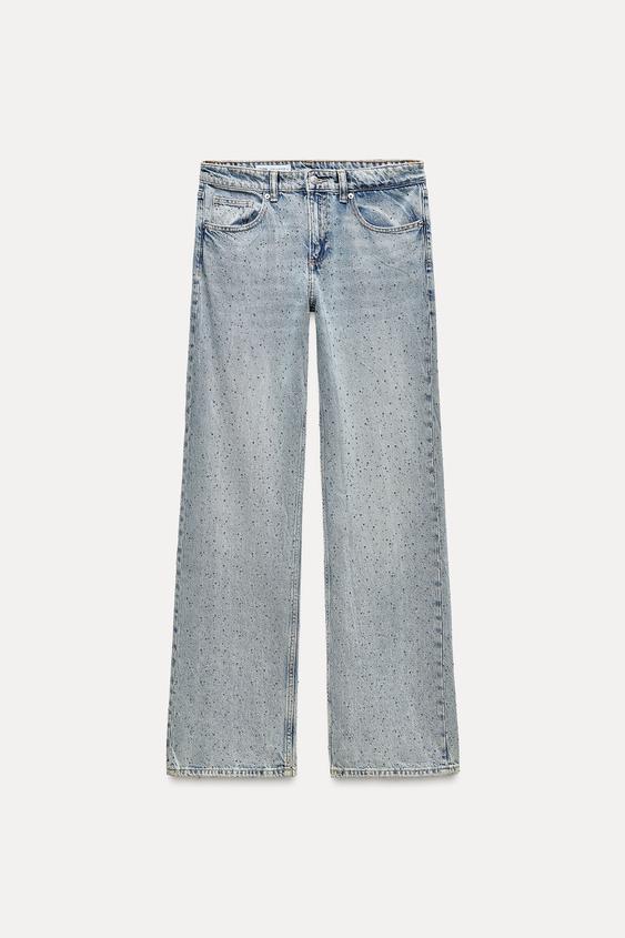 TRF MID-RISE WIDE LEG JEWEL JEANS - Light blue | ZARA United States