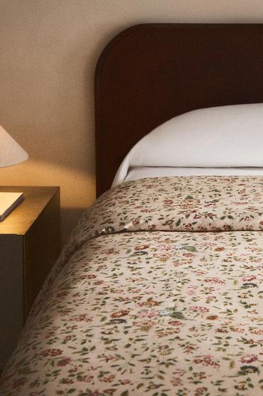 FLORAL SATEEN DUVET COVER (300 THREAD COUNT) - Light beige by Zara