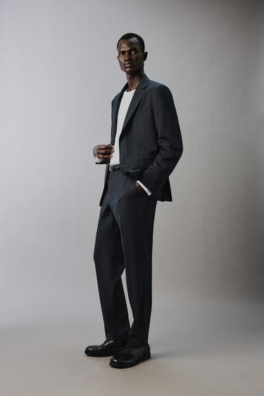 PINSTRIPE SUIT BLAZER - Navy blue by Zara - Image 3