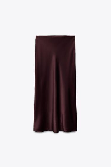 SATIN MIDI SKIRT - Burgundy by Zara - Image 3