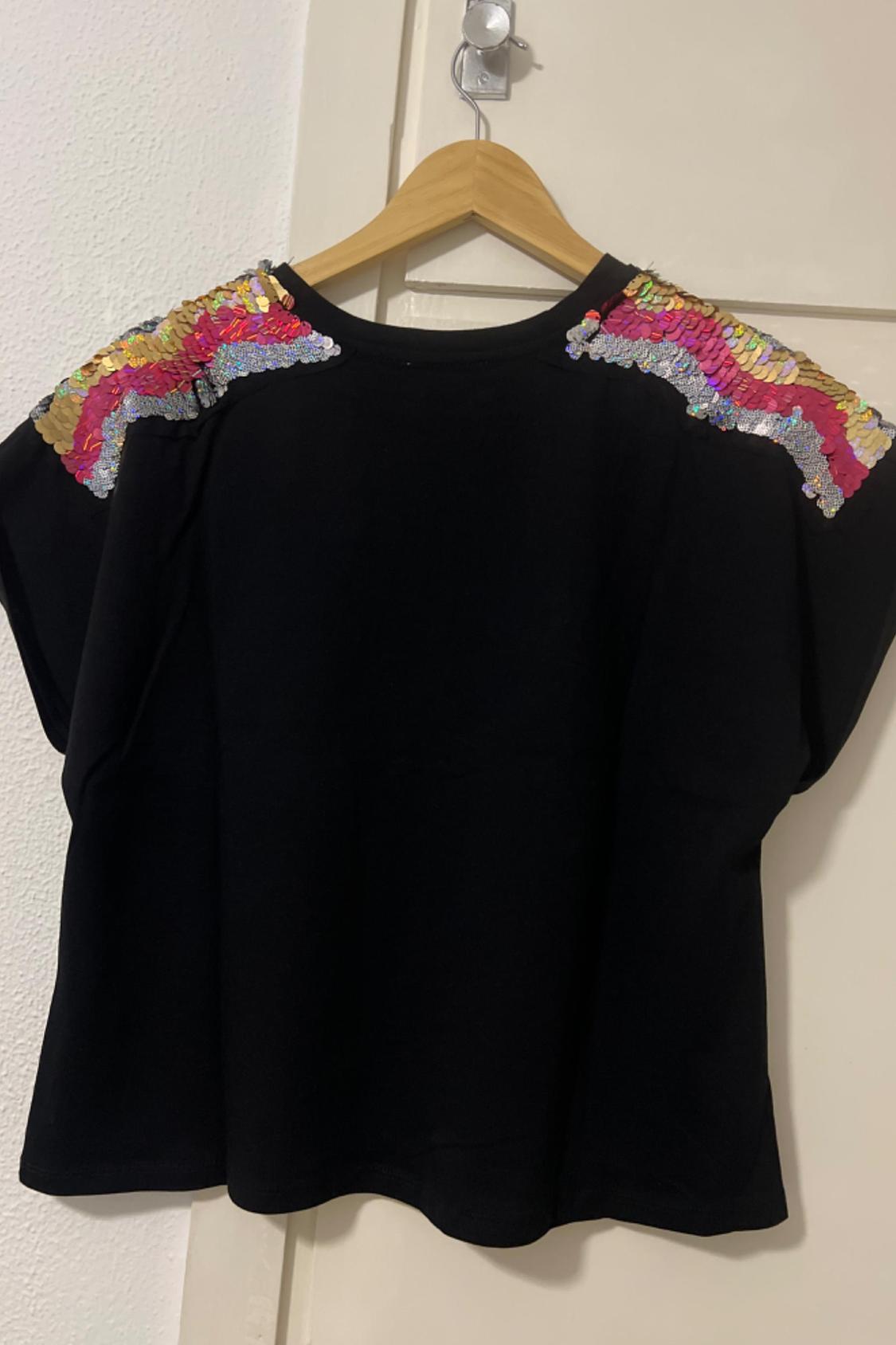 T-SHIRT WITH SEQUINNED SHOULDERS - Image 2
