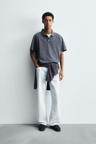 ПОЛО С ЭФФЕКТОМ СТИРКИ RELAXED FIT — ЛИНЯЛЫЙ СИНИЙ от Zara — изображение 0