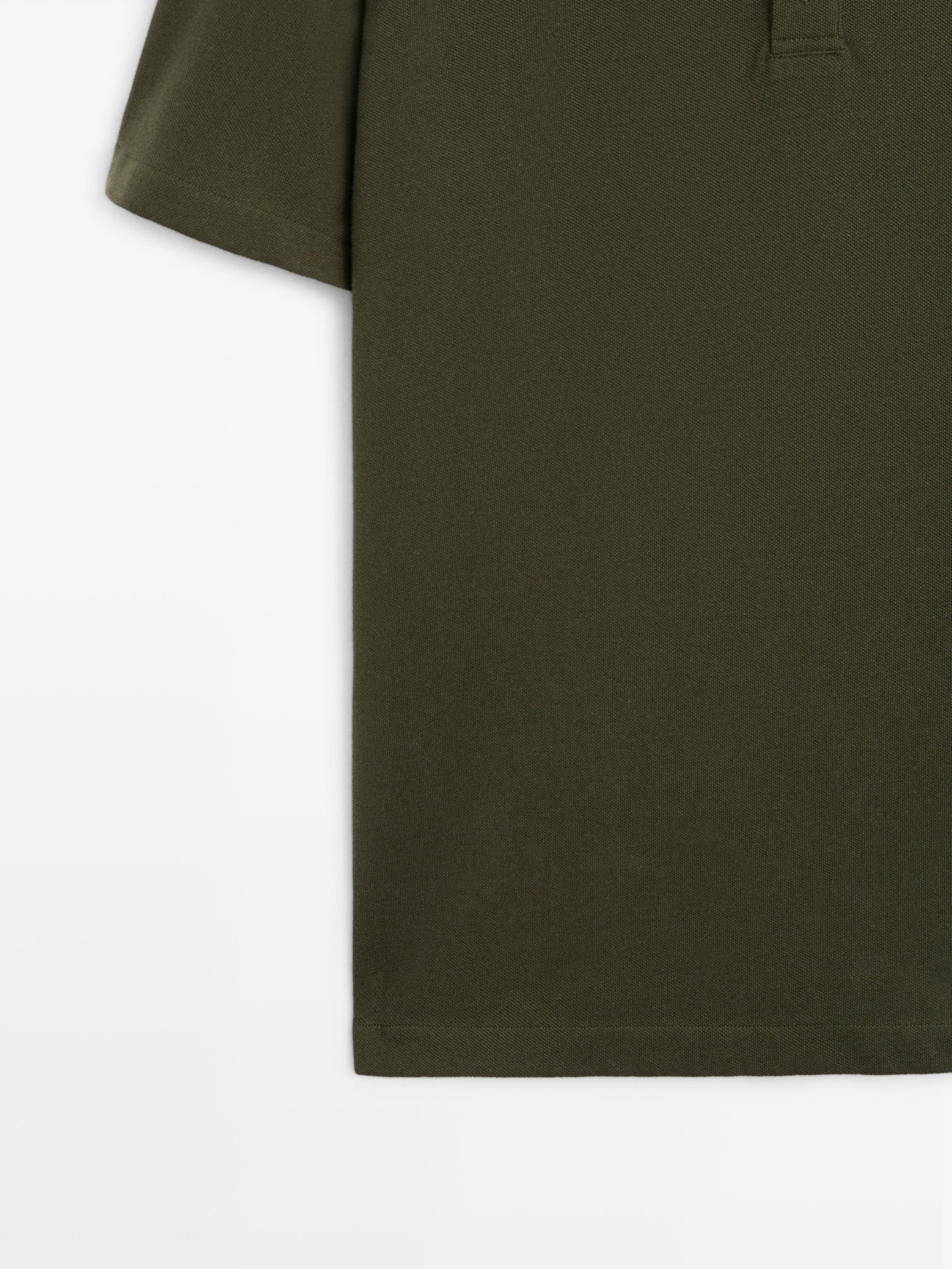 Micro-textured cotton blend polo shirt