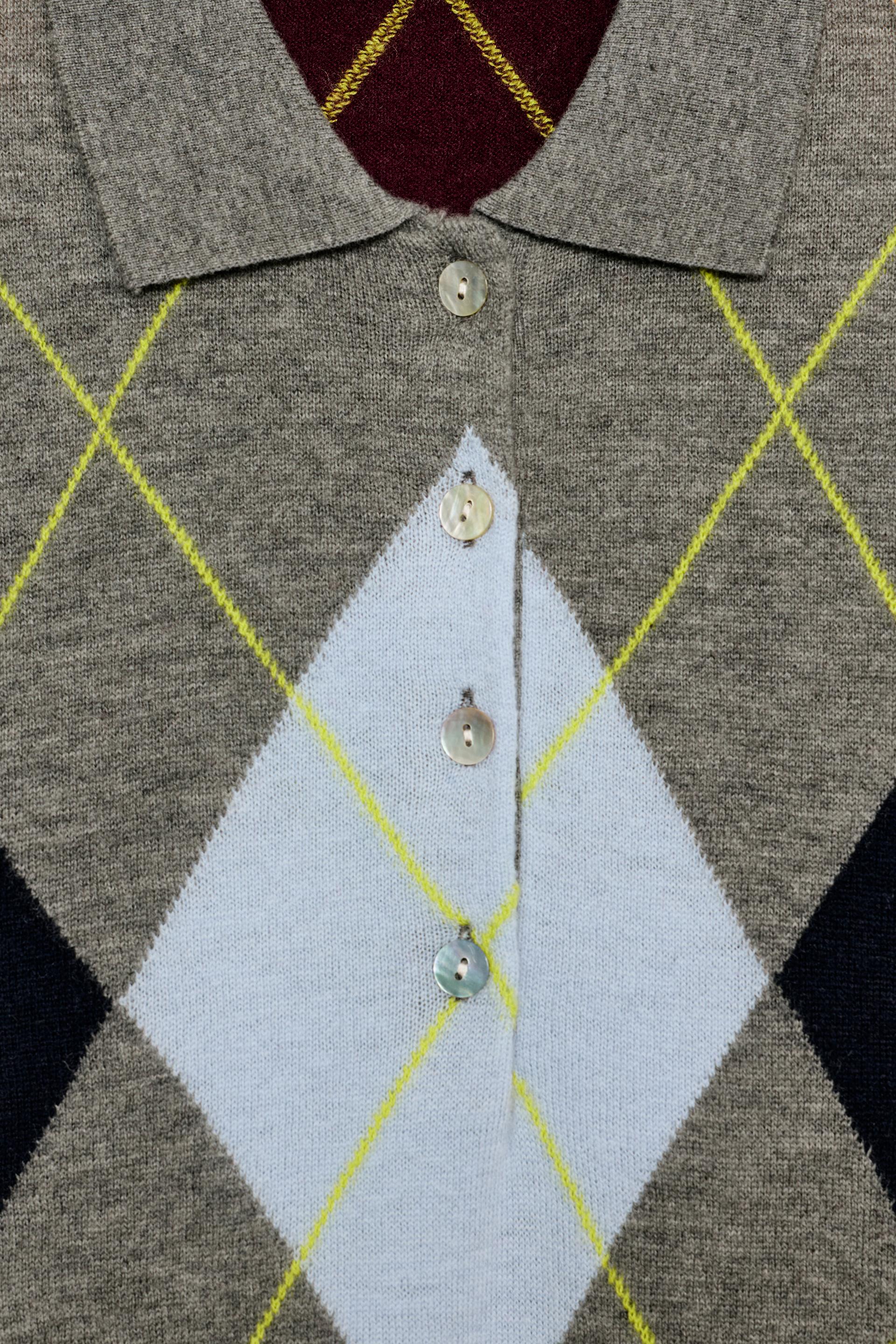 100% WOOL ARGYLE POLO SWEATER thumbnail 6