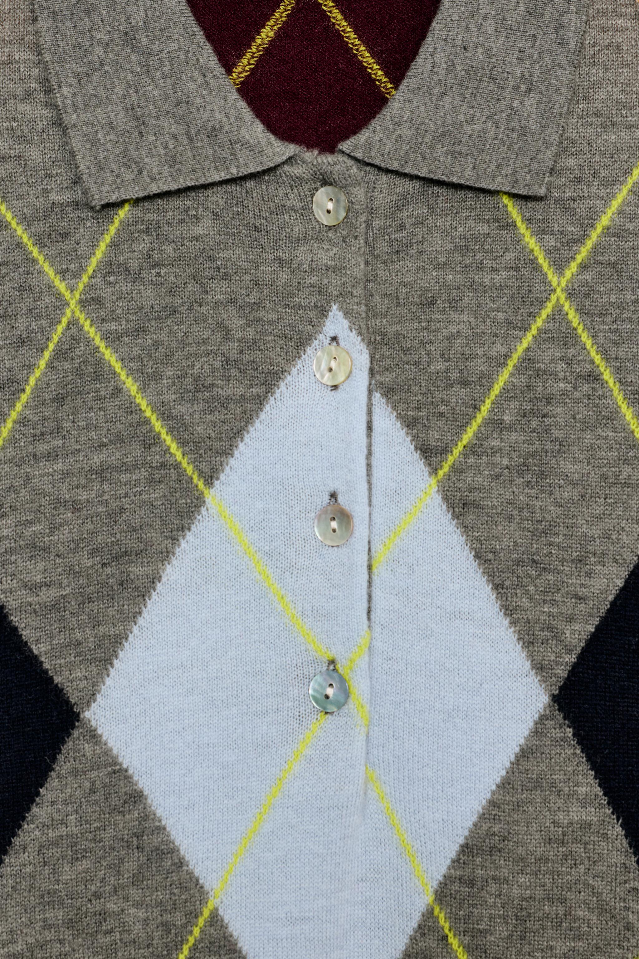 Zara 100% WOOL ARGYLE POLO SWEATER — фото 6
