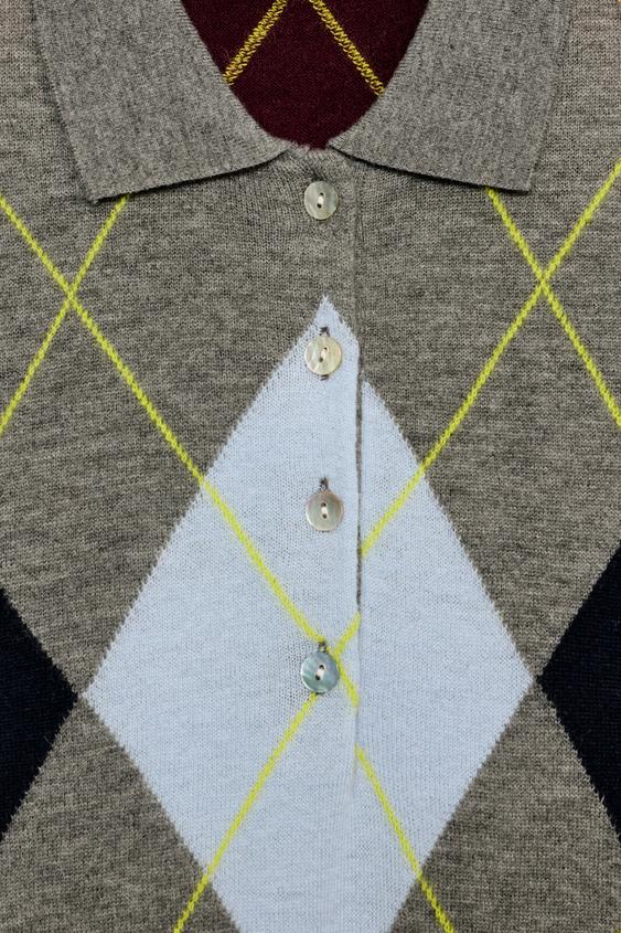 100% WOOL ARGYLE POLO JUMPER - Multicoloured by Zara - Image 5