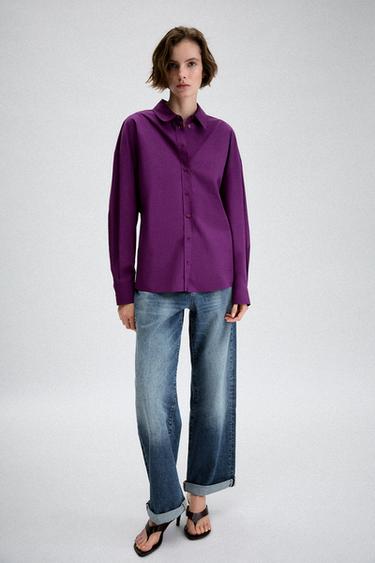 CAMISA DE POPELINA COM PREGAS - Púrpura da Zara