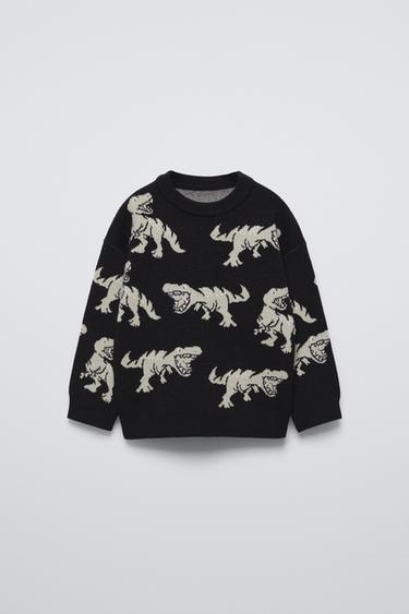 ТРИКОТАЖНЫЙ СВИТЕР «ДИНОЗАВРЫ» — ЧЕРНЫЙ от Zara — изображение 0