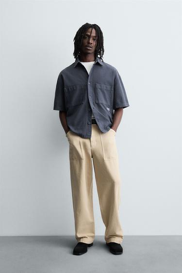 قميص بتطريز متباين - أزرق by Zara