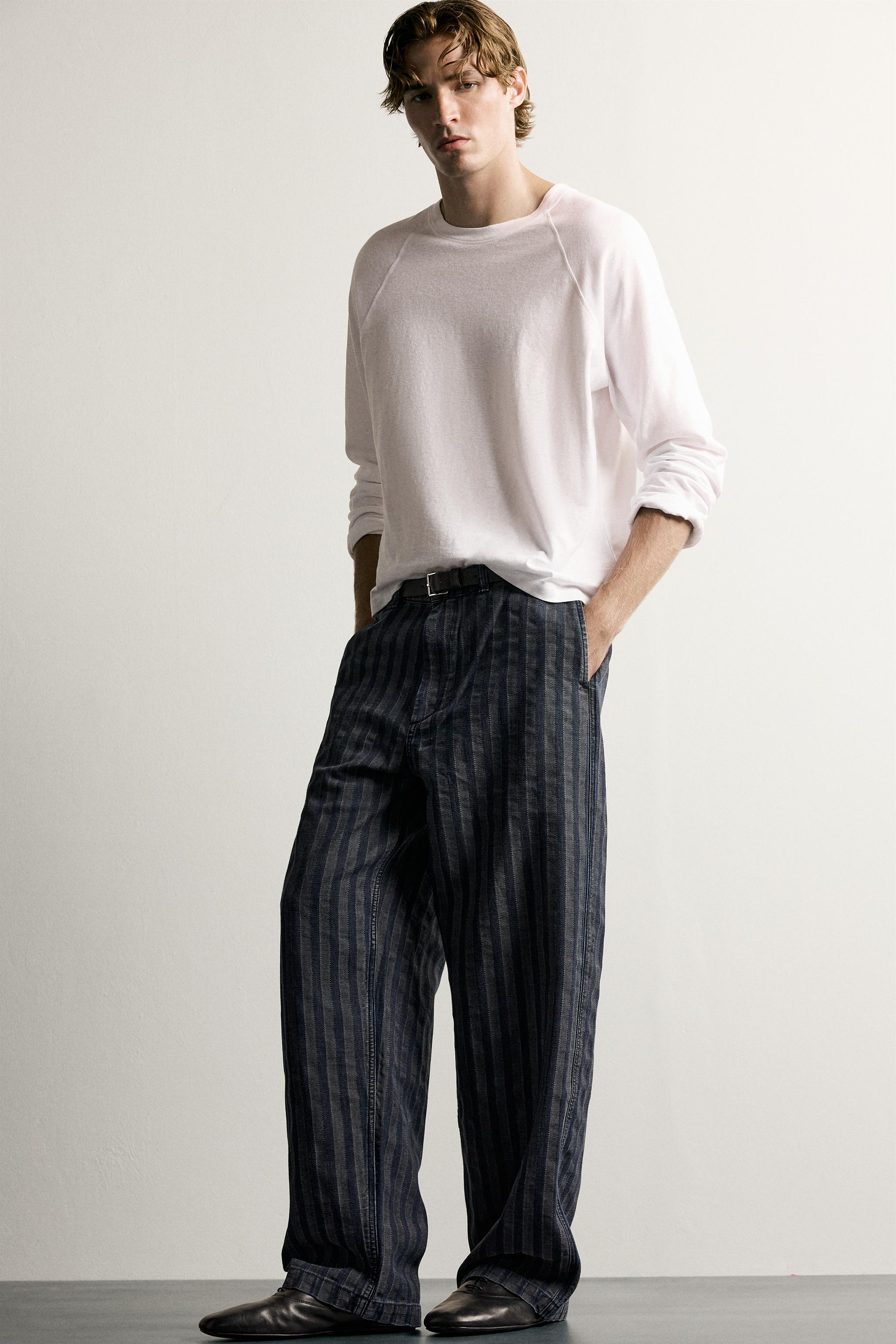Мужские джинсы Zara STRIPED RELAXED-FIT CHINOS — фото 6