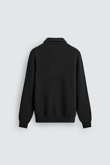 PULL EN MAILLE PERLÉE À COL ZIPPÉ - Noir de Zara - Image 7