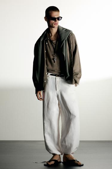 Zara LINEN-VISCOSE RELAXED FIT PANTS - Ecru