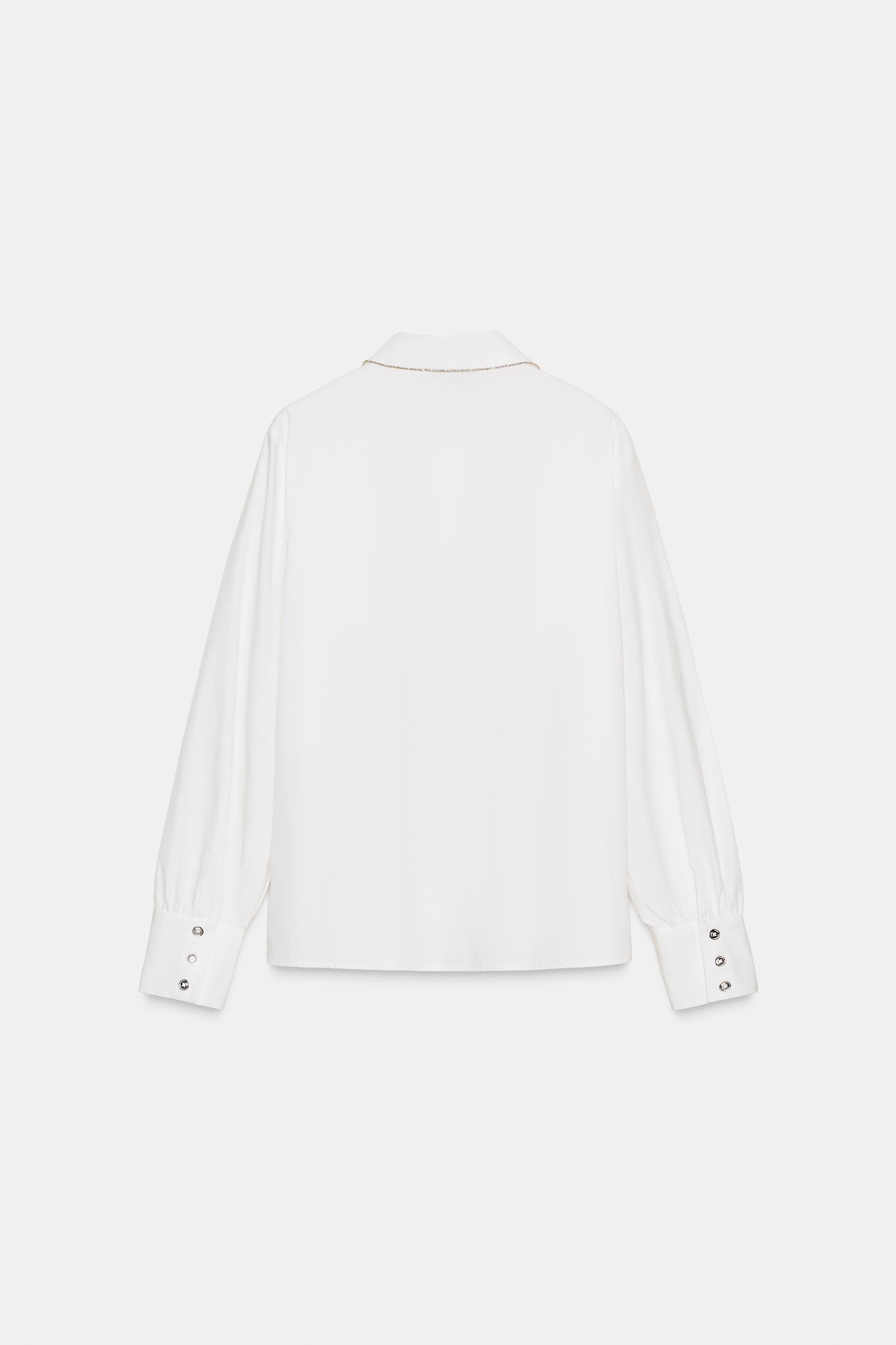 BEADED LAPEL POPLIN SHIRT