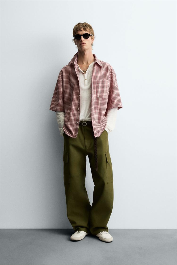 CAMICIA RELAXED FIT A QUADRI Bianco Rosso ZARA Italia Italy