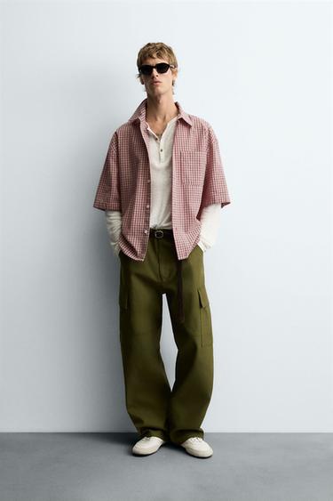 Zara 格紋休閒版型襯衫 - 白色 / 紅色 - 圖片 0