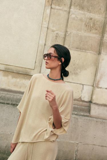 SHORT SLEEVE RUSTIC TOP - Light beige by Zara