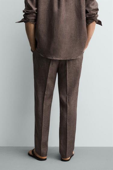 REGULAR FIT 100% LINEN TROUSERS - Brown marl by Zara - Image 2