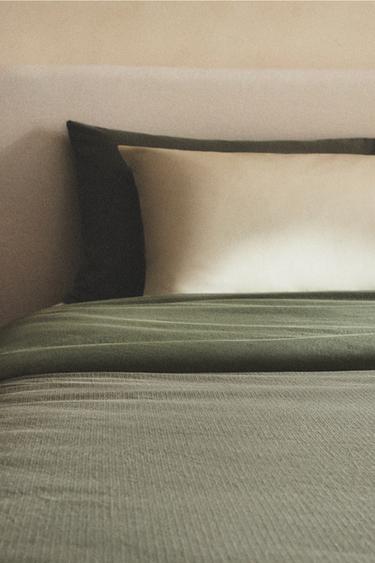 STRIPED COTTON DUVET COVER - Green by Zara