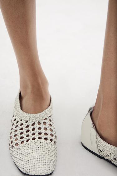 BRAIDED LEATHER FLATS - White by Zara