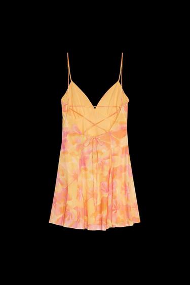 KURZES KLEID MIT TÜLL UND PRINT - Orange von Zara