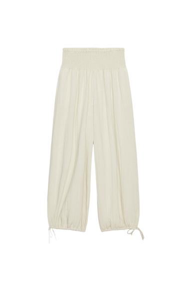 TROUSERS WITH ELASTIC WAIST - Beige by Zara