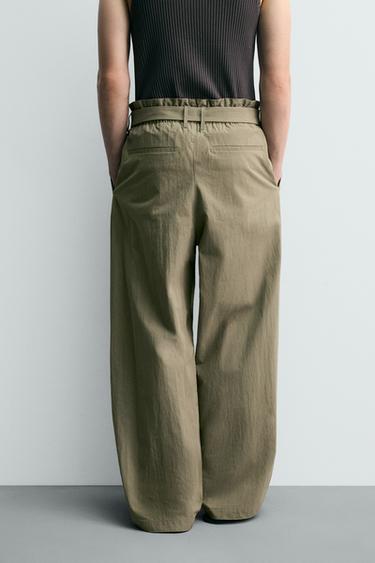 BELTED WIDE-LEG PLEATED TROUSERS - Neon green by Zara - Image 2