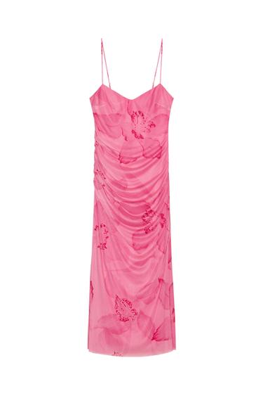 VESTIDO MIDI MESH ESTAMPADO - Rosas da Zara