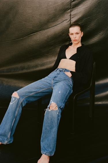 TRF RIPPED WIDE-LEG MID-WAIST JEANS - Navy blue by Zara - Image 2