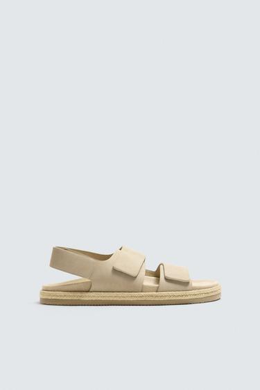 DOUBLE STRAP LEATHER SANDALS - Ecru White by Zara