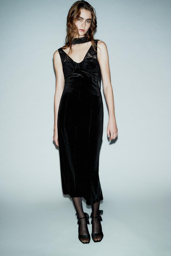 LACE VELVET MIDI DRESS