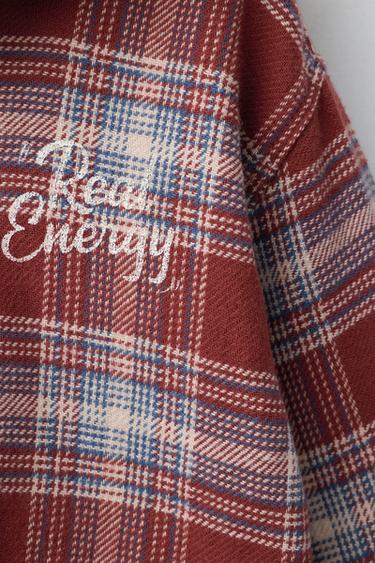 CHECK OVERSHIRT WITH CONTRAST HOODIE - Maroon by Zara