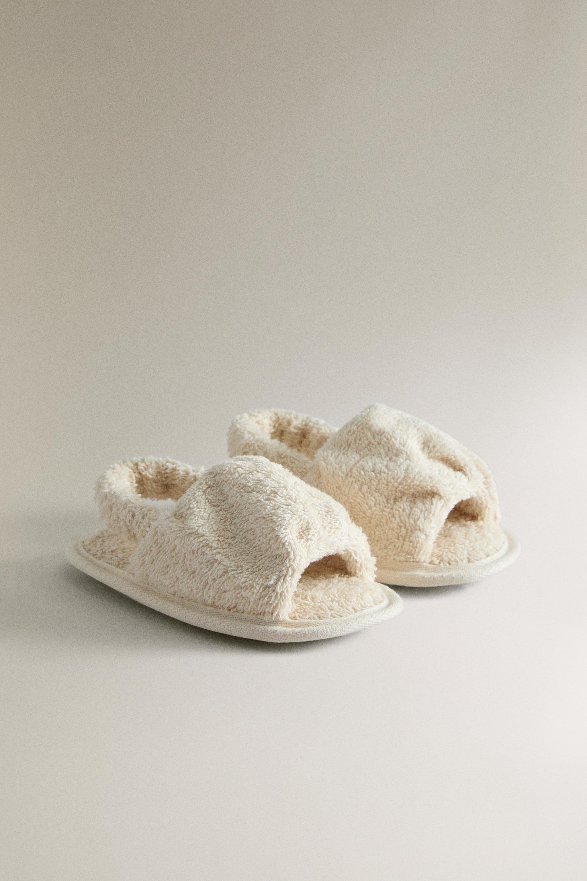 KIDS TERRY SLIDE SLIPPERS — Beige