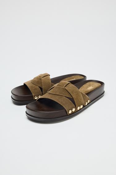 SANDALES PLATES-FORMES EN CUIR - Vert kaki de Zara - Image 4
