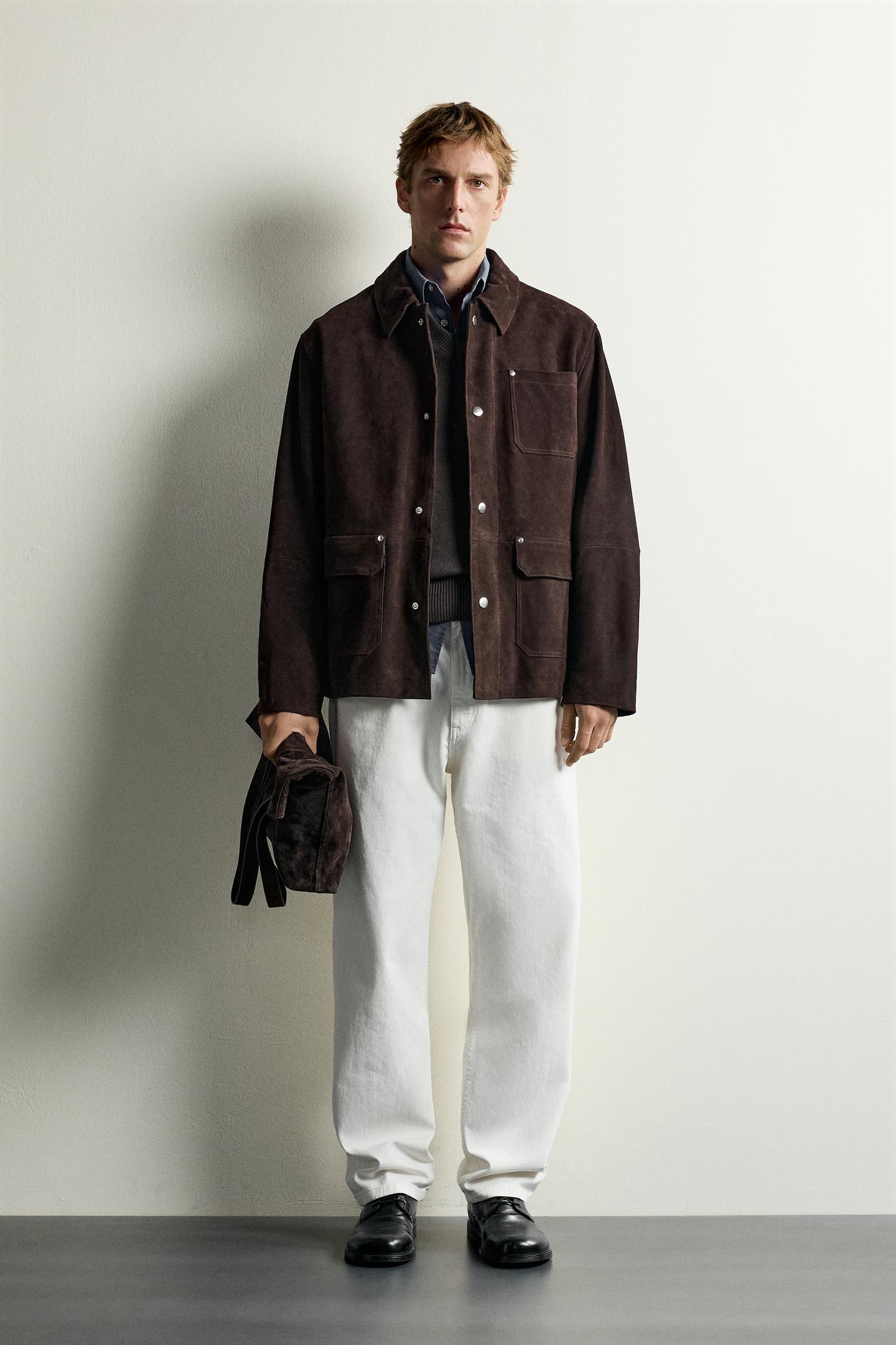 Мужская куртка Zara Suede Pocket, цвет: Шоколадный — фото 1