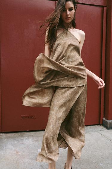 Zara RUSTIC MIDI SKIRT - taupe brown