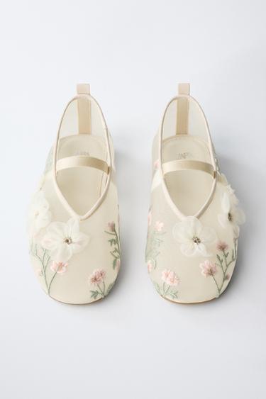 FLORAL BALLET FLATS - Ecru White by Zara - Image 3