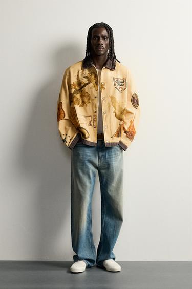 RELAXED FIT CONTRAST PRINT JACKET - Mustard by Zara - Image 0