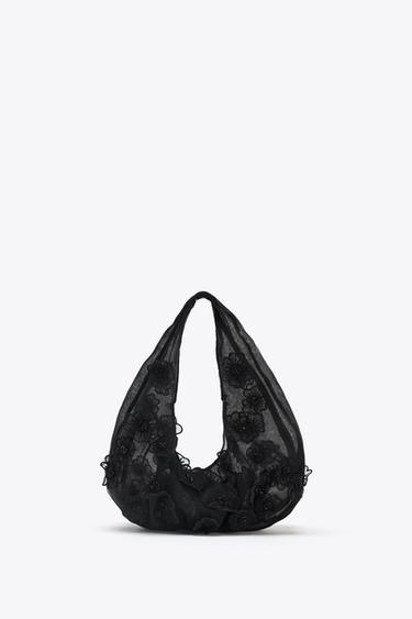 BEADED MESH MINI SHOPPER - Black by Zara